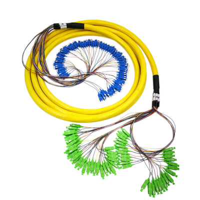 विभिन्न कनेक्टर के साथ एफटीटीएच 64 कोर यूनिट्यूब पीले फाइबर पैच केबल्स