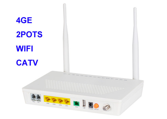 ईथरनेट 4 गीगाबिट GEPON ONU 1 USB 4GE 2POTS वाईफ़ाई CATV सपोर्ट IPv4 और IPv6 डुअल स्टैक